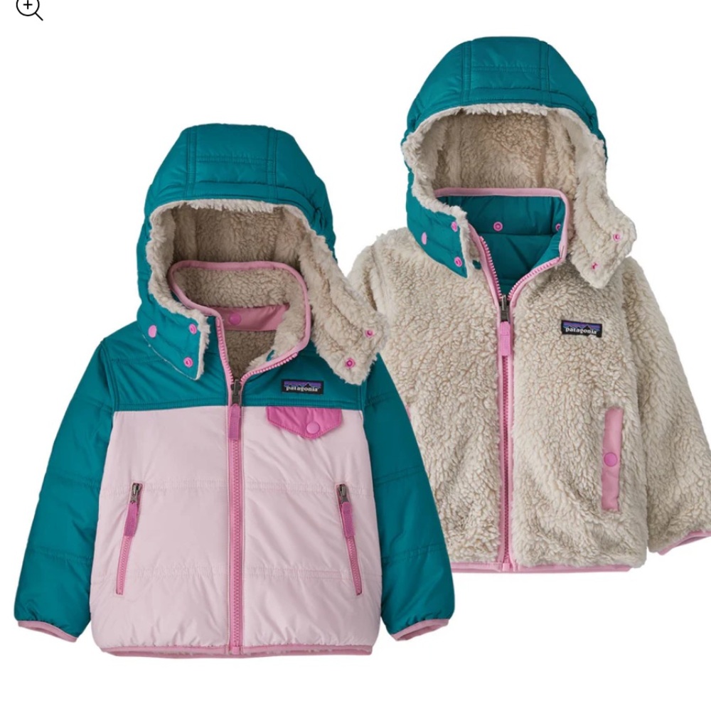 Patagonia Tribbles Reversible Teal and Pink Hooded Jacket
